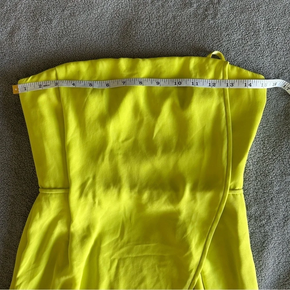 BCBGMaxAzria Neon Green, Yellow Strapless Asymmetrical Wrap Formal Midi Dress - Picture 9 of 11